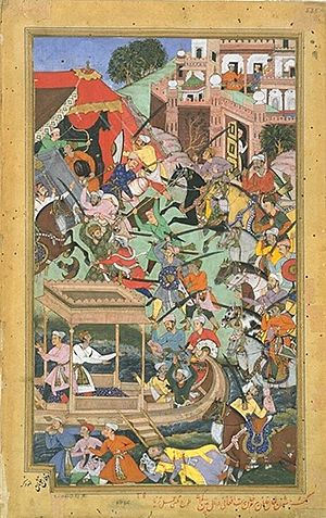 Bairam Khan is assassinated by an Afghan at Patan, 1561, Akbarnama
