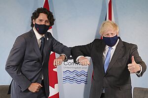 Boris Johnson and Justin Trudeau at the meeting of G-7 Carbis Bay Summit