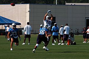 Colin Allred on defense during Titans training camp, 2008