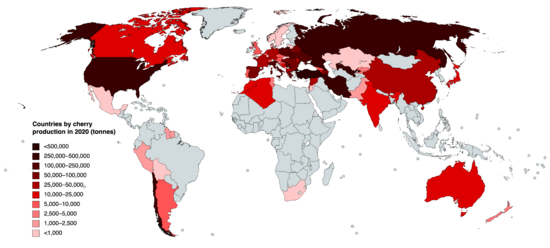 Countries by cherry production in 2020