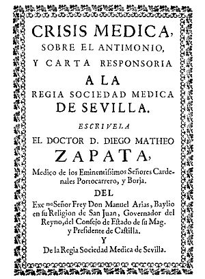 Diego Mateo Zapata (1701) Crisis médica sobre el antimonio
