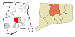 West Hartford's location within Hartford County and Connecticut
