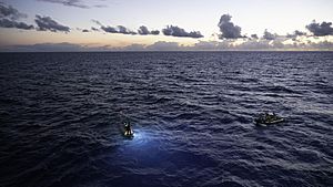 Limiting Factor floating on the surface of the water after a dive into the Puerto Rico Trench