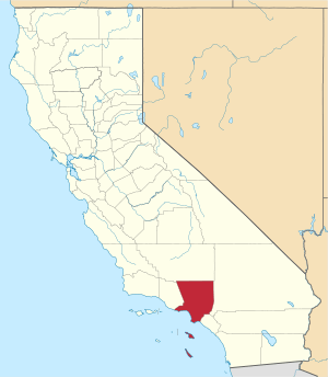 Map of California highlighting Los Angeles County