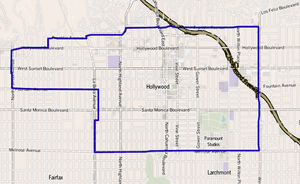 Map of the Hollywood neighborhood of Los Angeles,as delineated by the Los Angeles Times