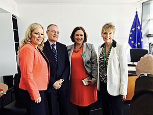 Michelle O'Neill, Mary Lou McDonald and Martina Anderson meeting with Diego Canga Fano, Head of Cabinet at the European Parliament in Strasbourg