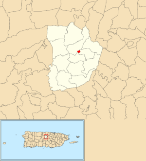 Location of Morovis barrio-pueblo within the municipality of Morovis shown in red