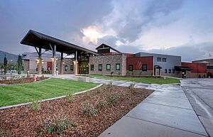 Park City High School, photographed from Kearns Blvd., Park City, UT, USA.