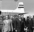 President Amin al-Hafez at Cairo Airport in August 1963 being greeted by President Gamal Abdul Nasser