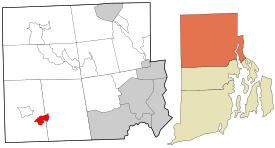Location of the CDP in Providence County and the state of Rhode Island.