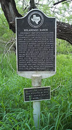 Texas State Historical Marker for 19th century Relampago Ranch.
