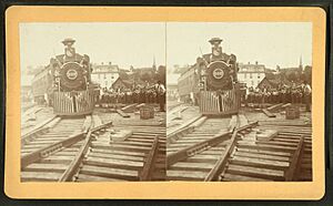 The first train to cross ... bridge June 5th 1897, Wrightsville 11 - 32 AM, from Robert N. Dennis collection of stereoscopic views