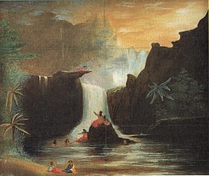 Theodore Heuck - 'Nuuanu Falls, Honolulu', oil paint on paper, c. 1855