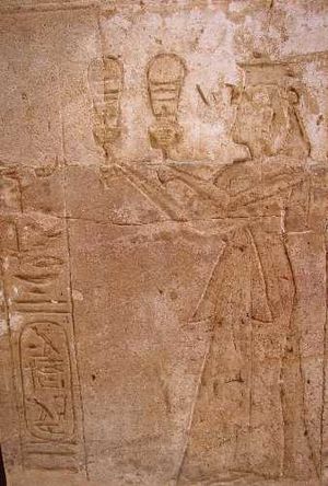 Twosret playing the sistrum at Amada Temple, Nubia
