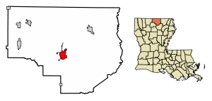 Location of Farmerville in Union Parish, Louisiana.