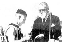 1938 September 24, Bob Quinn receives Magarey Medal from TS O'Halloran