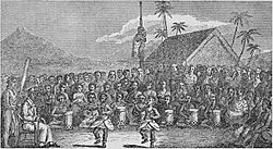 A Hura, or Native Dance, performed in presence of the Governor at Kairua, sketch by William Ellis