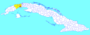 Alquízar municipality (red) within  Artemisa Province (yellow) and Cuba