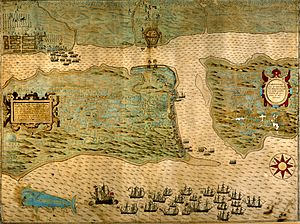 Baptista Boazio's Map of Sir Francis Drake's Raid on St. Augustine (published in 1589) (8879100326).jpg