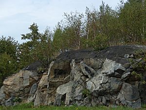 Blackened rocks in Sudbury, Ontario