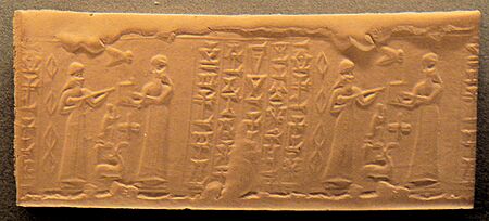 Cylinder seal of king Kirigalzu II Louvre Museum AOD 105