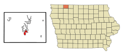 Location of Milford, Iowa