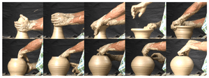 Hand positions used during wheel-throwing pottery