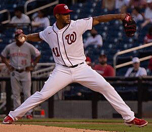 Joe Ross pitching from Nationals vs. Reds at Nationals Park, May 26th, 2021 (All-Pro Reels Photography).j(1) (51221700876) (cropped)
