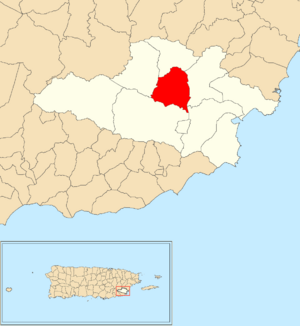Location of Limones within the municipality of Yabucoa shown in red