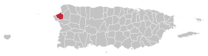 Map of Puerto Rico highlighting Aguada Municipality
