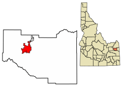 Location of Rexburg in Madison County, Idaho.
