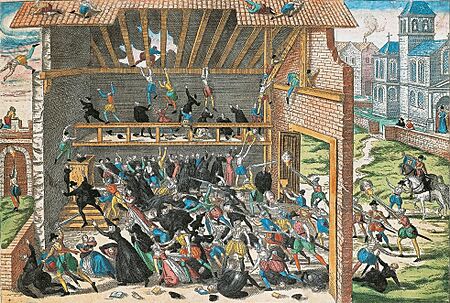 Massacre de Vassy 1562 print by Hogenberg end of 16th century