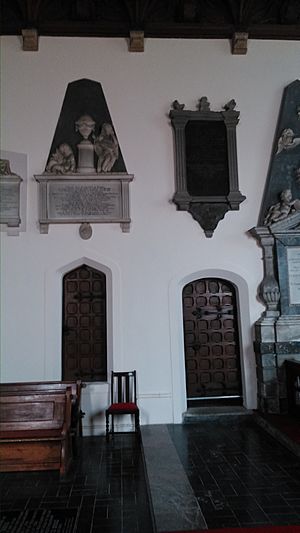 Monuments in the chacel, and entrance to stair leading to the rood loft and the door leading to the vestries, Llanbadarn Fawr Church
