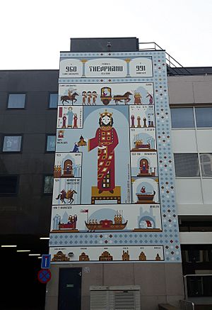 Muurschildering Theophanu door Gerco Hiddink en Maaike van den Heuvel, Veerpoorttrappen, Nijmegen
