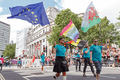 Pride in London 2016 - A man in a kilt with the European flag during the parade