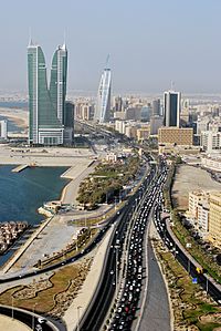 Road and towers in Manama