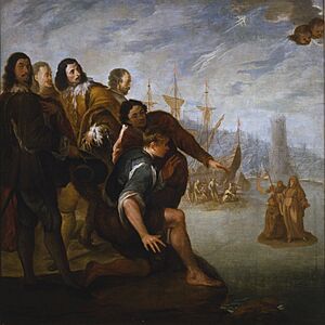 San Francisco de Paula navegando sobre su capa (Real Academia de Bellas Artes de San Fernando)