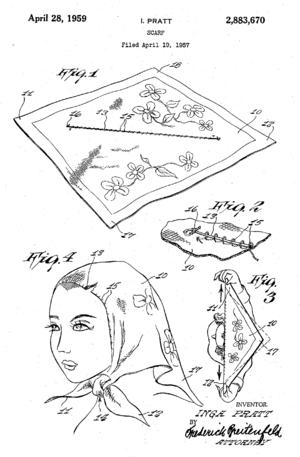 Scarf invented by Inga Pratt Patent Diagram US2883670 01