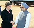 The Prime Minister of New Zealand Ms. Helen Clark is being received by the Prime Minister Dr. Manmohan Singh at a Ceremonial Reception in New Delhi on October 20, 2004