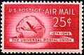 The United States 1949 Mi 603 stamp (75th anniversary of the UPU. Globe with long-range airliner Boeing 377 Stratocruiser)