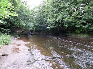 The old Slatehole Ford view downstream, River Lugar, East Ayrshire, Scotland