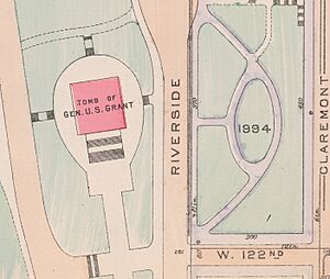 "TOMB OF GEN. U.S. GRANT" map in 1916, from- Bromley Manhattan Plate 138 publ. 1916 (cropped)