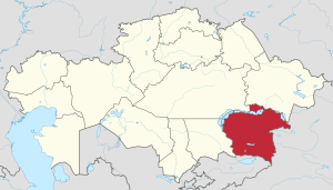 Map of Kazakhstan, location of Almaty Province highlighted