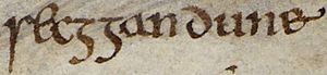 Anglo-Saxon Chronicle - secggan dune (British Library Cotton MS Tiberius A VI, folio 12v)