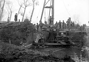 Bridge over Honnelle River Quievrain November 1918 IWM Q 47230.jpg