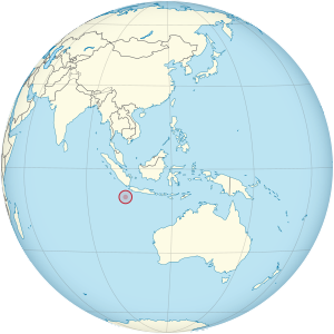Christmas Island on globe (Southeast Asia centered) with borders