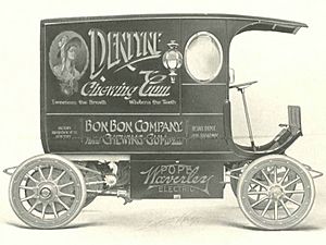 Dentyne Chewing Gum ad on a Model 63 Closed Delivery Wagon by Pope Waverley electrics, 1907 - DPLA - 92641673c35fe223fb17cdb754a08ceb (page 27) (cropped)
