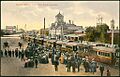 Ellen Street station, train and crowd, 1904 (colour-added, photographer-modified postcard -- SLSA B 11616)
