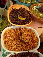 Escamoles, chahuis, chinicuiles y chapulines. Mercado de Tula