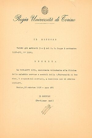 Espulsione di Rita Levi Montalcini, assistente volontaria